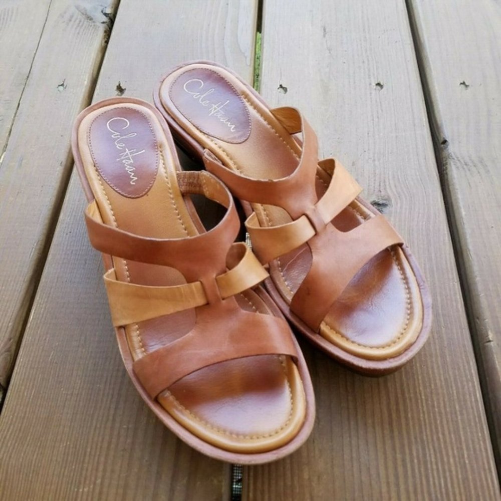 Cole Haan Size 8.5 B Brown Leather Slip On Sandals